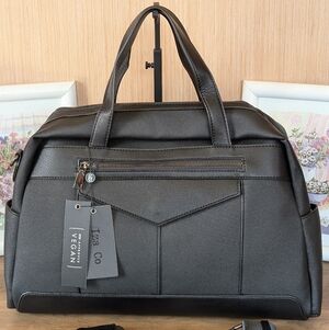 Black Vegan Leather Weekender Bag